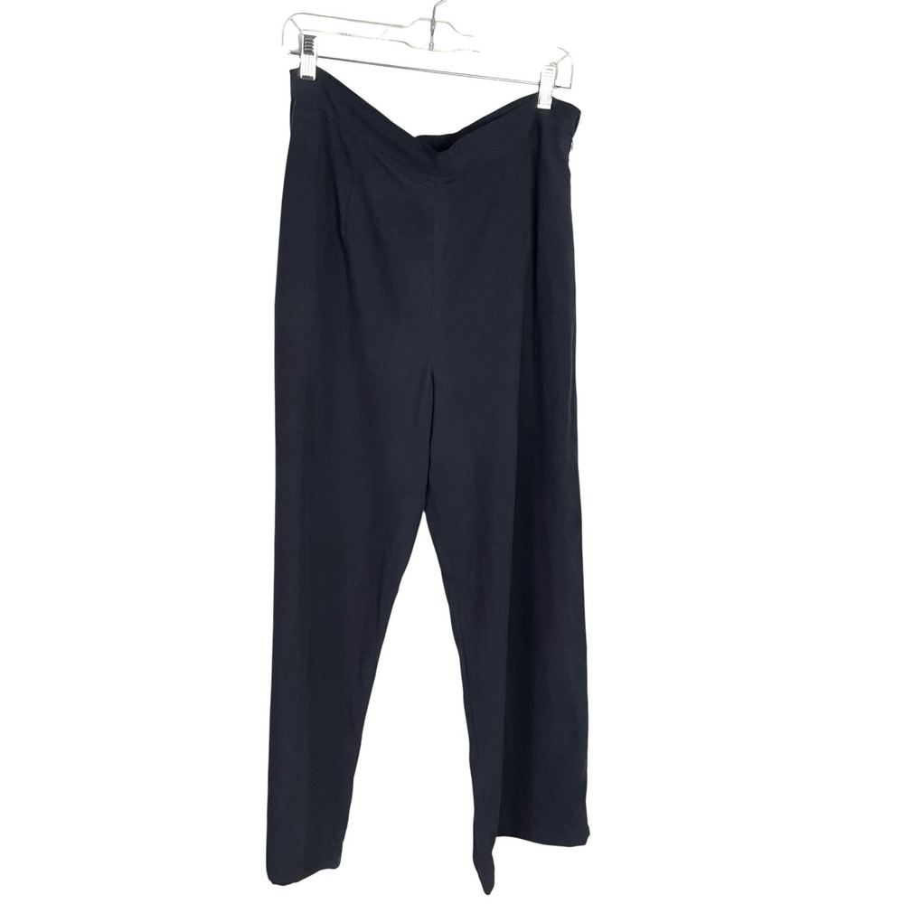 Jones New York Womens 100% Silk Pants Size 14 Navy Elastic Waist Side Zip Office